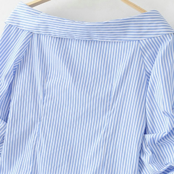 Striped, Off Shoulder Button Up Shirt - Picture 8 of 10